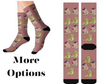 Cute Bookworm Socks, Gift for Booklover, Bookish Theme Socks, Cozy Reading Socks, Book Club Socks, Fun Teacher Gift Reading Socks