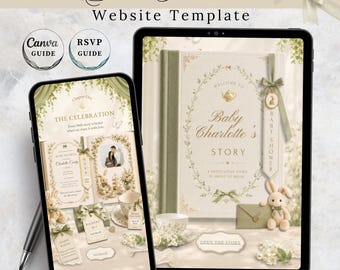Plantilla de sitio web para baby shower con temática de fiesta de té vintage (5 páginas, incluye confirmación de asistencia).
