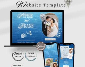Plantilla web Blue Ocean para anunciar la fecha de la boda, elegante invitación de boda (descarga digital)