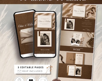 Plantilla de sitio web para bodas de la vieja aristocracia en Canva, invitación de boda en cachemir y moca, sitio web para confirmación de asistencia, boda de lujo discreto.