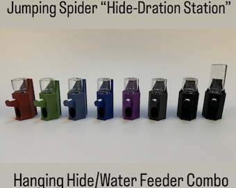 Jumping Spider "Hide-Dration Station" Magnetic Hanging Hide And Drinking Water Feeder Combo Wicking Trough Hydration Tower Vacation Waterer