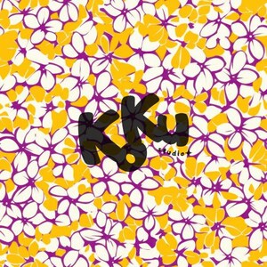 May include: A vibrant floral pattern featuring white, yellow, and purple flowers. The design is overlaid with the black text "Kku studio". The flowers are densely packed, creating a lively and colorful background.