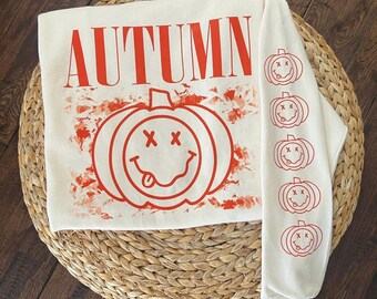 Autumn Pumpkin, Pumpkin Smiley Face Tongue, Sleeve Pumpkins, Autumn Sweatshirt
