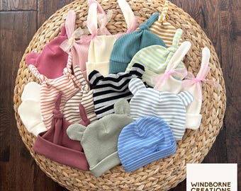 Baby Hats | Cotton | Waffle | Rib | Beanie | Single Knot | Double Knot | Bunny Ears | Bear Ears | Preemie | Newborn | Infant