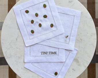 Martini Embroidered Cocktail Napkins – Set of 4 | Olives, Tini Time