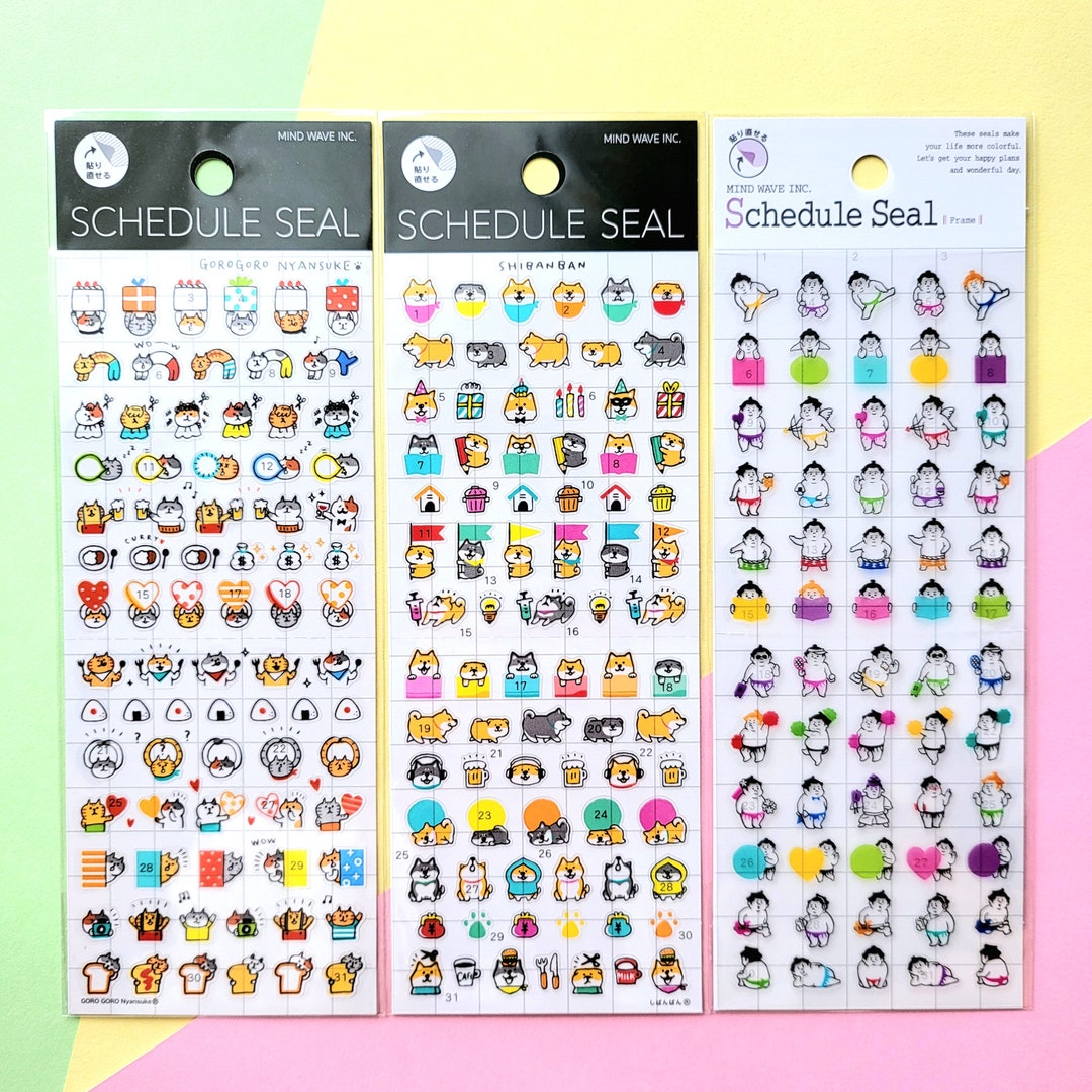 Japanese Sticker Calendar Cute Japanese Diary Schedule Stickers - Cats Dogs Sumo Calendars - Etsy ...