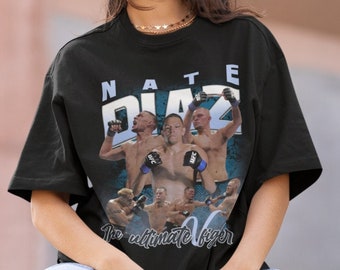 Nate Diaz MMA Vintage 90s Retro Graphic Collage T-Shirt Womens