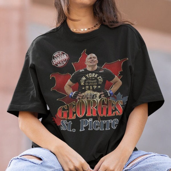 Georges St Pierre MMA Vintage 90s Retro Gráfico Collage Camiseta