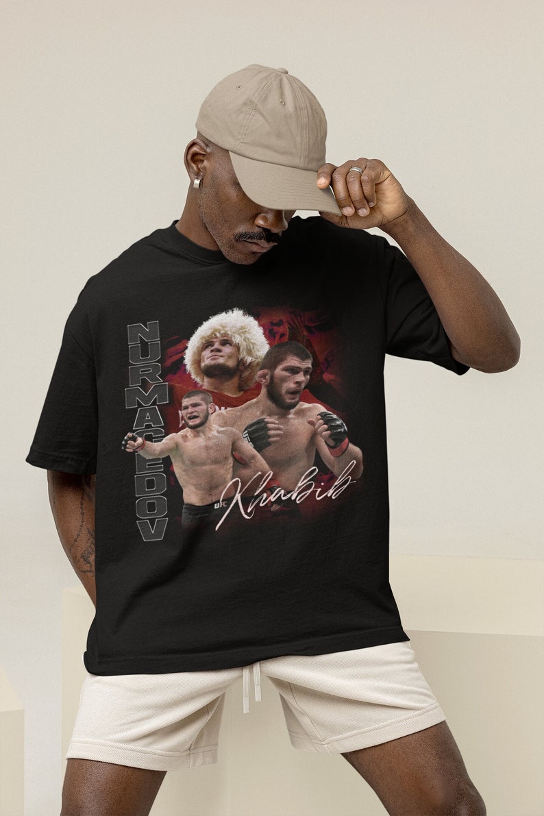 Khabib Nurmagomedov The Eagle MMA Vintage 90s Retro Graphic Collage T-Shirt image 1