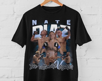 Nate Diaz MMA Vintage 90s Retro Graphic Collage T-Shirt Mens