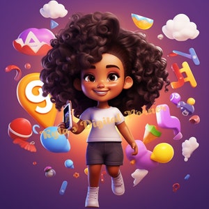 Beautiful Black Girl Magic, Little girl PNG, Afro Fashion, African American clipcart, Planner Tshirt Tumbler Sublimation
