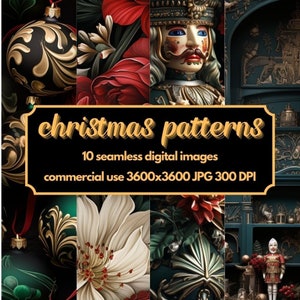 Dark Fantasy Christmas Digital Paper, seamless backgrounds pattern gothic rococo floral dark oil paint textures chiaroscuro renaissance