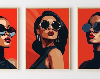 Black Woman Art Instant Download, 3 Set Poster, Wall art, House Decor, Feminine, Pop-Art, Wall Pop Art, Black Female art, Black Girl Art