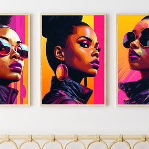 Black Woman Art Instant Download, 3 Set Poster, Wall art, House Decor, Pop Art, Black Female art, Black Girl Art, Feminine, Pop-Art Wall
