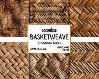 May include: Twelve seamless digital images of woven basket textures in brown tones. Each image is 4096 x 4096 pixels and 300 DPI.  The images are for commercial use.