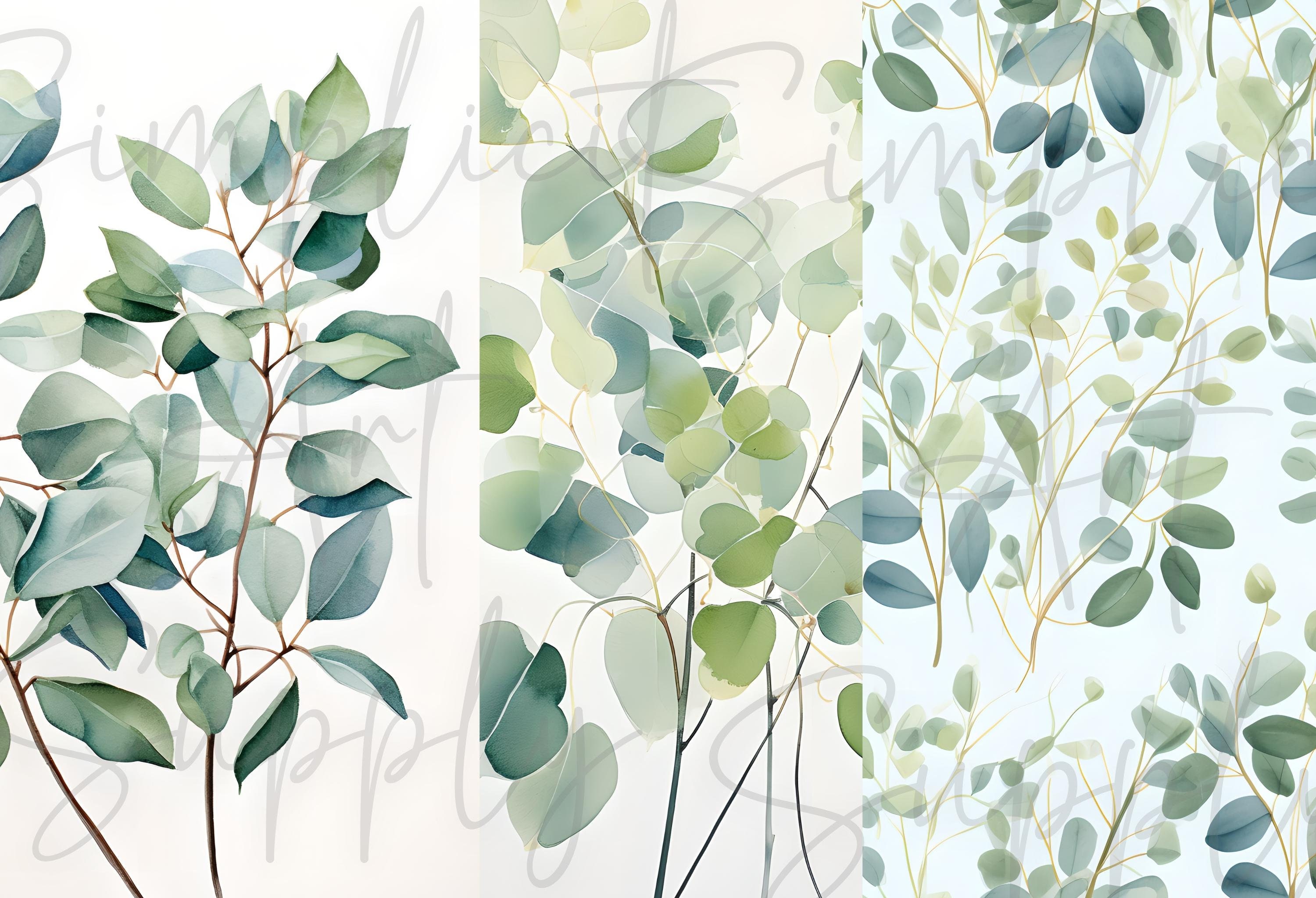 Watercolor Eucalyptus Clipart Digital Paper, Green Leaves, Greenery ...