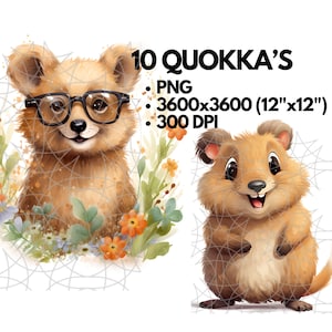 Cute Quokka Clipart Set - 10 PNG Xmas Quokkas for Commercial Use, Wedding Invitations, Instant Download, Watercolor, Quokka Clip Art