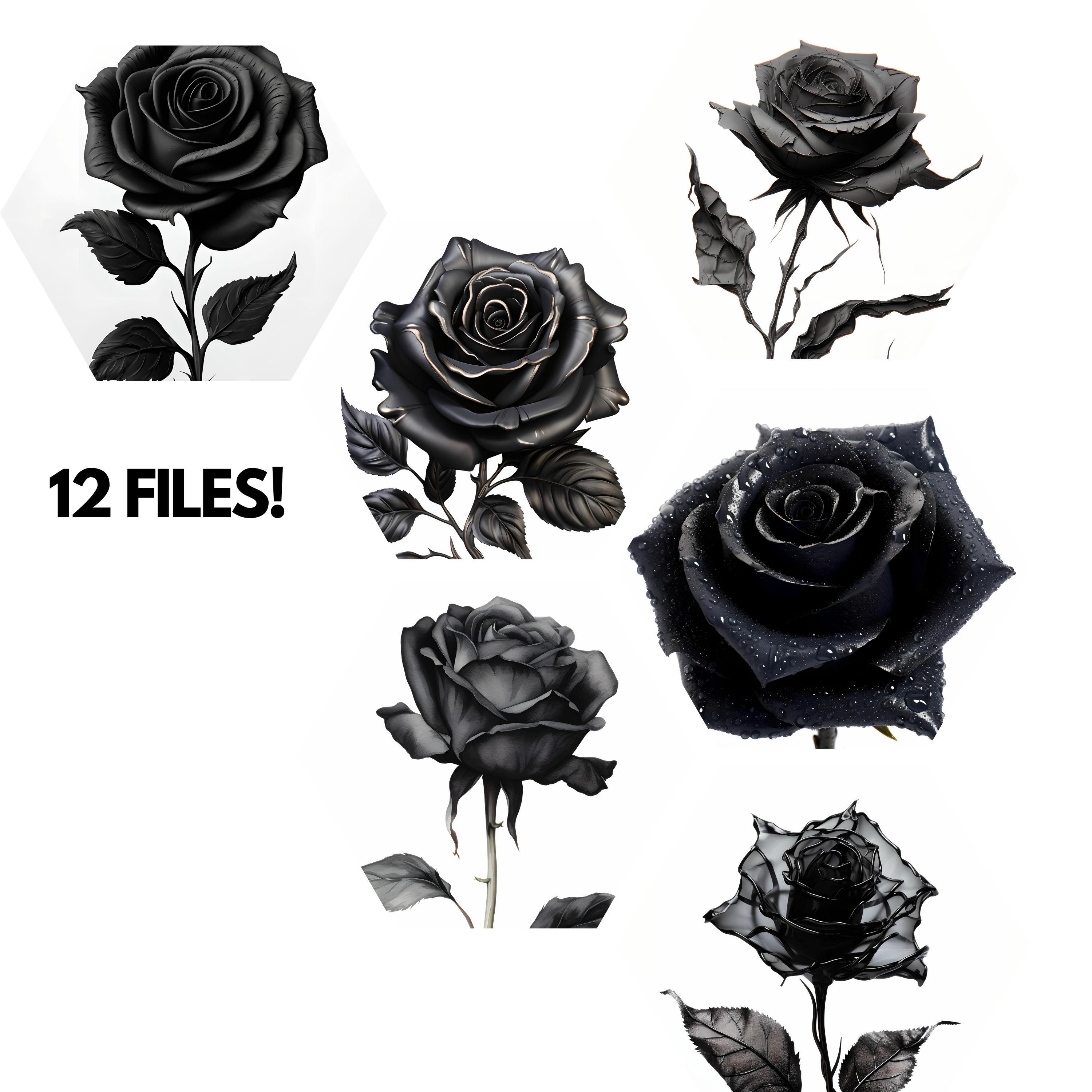 Elegant Black Rose Clipart Set - 12 PNG Digital Flowers for Commercial ...