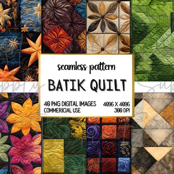 40 Batik Quilt Textures Seamless Pattern Digital Paper Bundle, Quilt Junk Journal, Scrapbooking, Card Making, Sublimation, Commercial Use