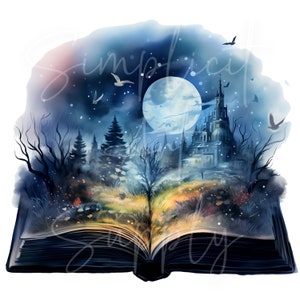 10 Acquerello Fantasy Books Clipart PNG, Open Books Clip Art, Magic Vintage Books, Old Stack Library PNG download istantaneo per uso commerciale