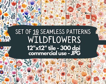 Wildblumen Muster für kommerzielle Nutzung - digitaler Download, Boho Floral, Wiese Floral digitales Papier, Floral Wildblumen JPG Muster