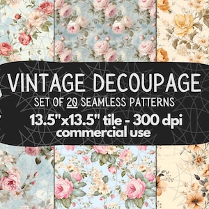 20 Seamless Vintage Decoupage - Shabby Chic, Digital Papers, Commercial Use, nostalgic pattern, distressed Floral, rustic cottage, French