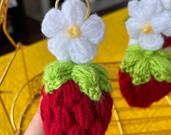 Crochet Strawberry Keychain