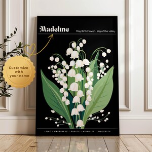 Custom May birth flower print, personalized digital wall art print, May birth flower gift, May birth month flower, Lily of the valley flower