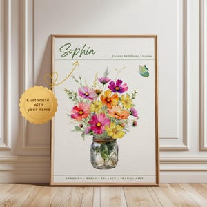 Custom October birth flower print, personalized digital wall art print, October birth flower gift, birth month gift, October flower gift