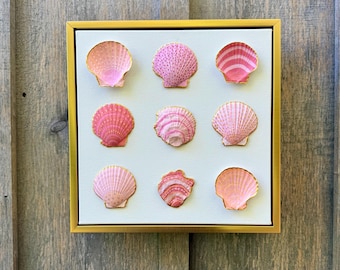 Hand Painted Seashells| Coastal Wall Art| Nursery Decor| Ocean-Inspired| Gifts| Beach House| Gold Floating Frame| Dover Designs Original