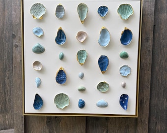 Hand Painted Seashell Art - Gold Floating Frame|Coastal Decor|Dover Designs Original