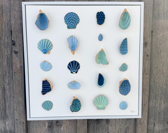 Hand Painted Coastal Shell Art - White Floating Frame|Coastal Decor|Dover Designs Original