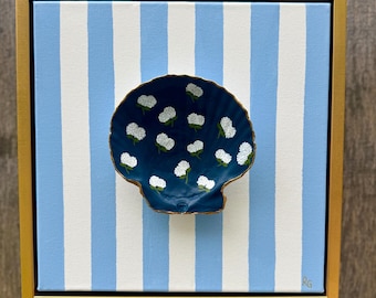 Cabana Stripes No.1 | Hand-painted Hydrangeas on Scallop Shell | Coastal Interiors | Dover Designs Original