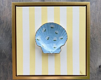 Cabana Stripes No.2 | Hand-painted Hydrangeas on Scallop Shell | Coastal Interiors | Dover Designs Original