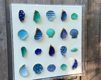 Hand Painted Seashell Art - Chic Acrylic Frame| Coastal Decor| Dover Designs Original