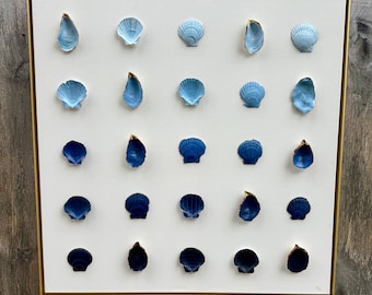 Coastal Fade | Deep Tide : Hand-Painted Shell Art, Blue Ombre for Coastal Interiors