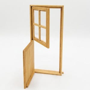 1:12 Scale Miniature Dollhouse Dutch Door DIY Craft Supplies 4 Lite Clear Glass  Front Door Slab Pine Wood Colour