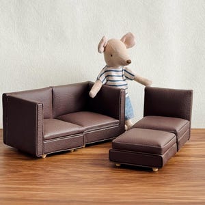 Miniature Dollhouse  Cube Sectional Sofa Set, 1:12 Scale 1/12 Scale Dollhouse Diorama Corner Couch & Footstool