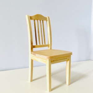 1:6 Miniature Dollhouse Unpainted SolidWood Chair (DIY KIT Available); 1/6 Scale Dollhouse Diorama Action Figures Classic Seating Furniture