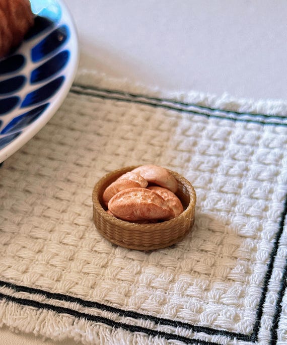 Miniature Dollhouse Handmade Bread W/ Basket Set -1/12 Scale