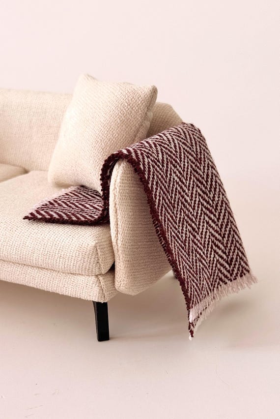 Dollhouse Miniature Sofa Throw 1/12 Scale Dollhouse Fabric Home Decor Blanket (Customized Size Available)