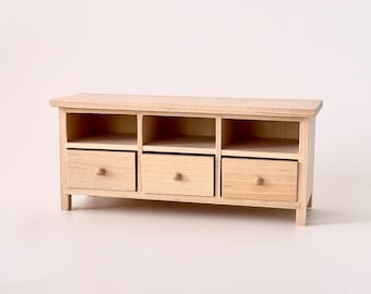 1:12 Miniature Dollhouse DIY Unpainted Storage Cabinet With Drawers, 1/12 Doll House Furniture TV Stand