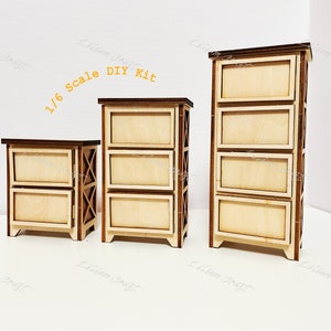 1:6 Miniatur Puppenhaus DIY KIT Möbel Schubladen; 1/6 Maßstab Puppenhaus Diorama 12 Zoll Puppenhaus Möbel Nacht Stand Schrank