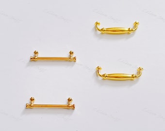 Tirador metálico dorado para cajón de muebles en miniatura para casa de muñecas a escala 1/6; Tirador para cajón o armario de accesorios de bricolaje para casa de muñecas a escala 1:6