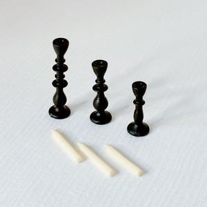 Dollhouse Miniature Black Candlestick Holder & Candles Set -1/12 1:6 Scale