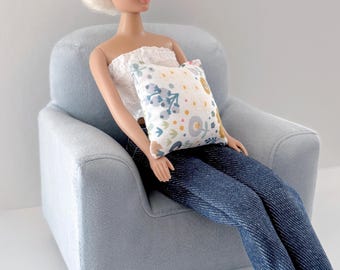 1:6 Miniature Dollhouse Velvet Fabric Armchair W/Cushion, 1/6 Scale Dollhouse Diorama Couch