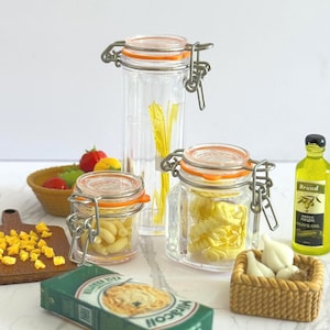 Casa de muñecas en miniatura con frascos de alambre transparentes que se abren y juego de pasta, escala 1:12 o 1:6