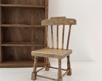1:12 Scale Dollhouse Miniature Distressed Country Style Windsor Chair, 1/12 Dollhouse Vintage Style Rustic Finish Wooden Chair