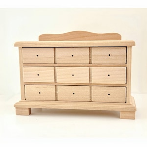 1:12 Scale Dollhouse Miniature DIY Unpainted Dresser, 1/12 Dollhouse Diorama Room Box BedRoom Sideboard Drawer Cabinet