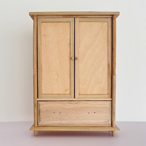 1:12 Miniatur Puppenhaus Kleiderschrank Wandschrank, 1/12 Puppenhaus Möbel Schlafzimmer 2-Türiger Kleiderschrank Schrank (DIY unlackiert/Walnuss Finish)